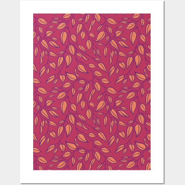 Minimalist Leaf Line Art Illustration as a Seamless Surface Pattern Design Wall Art by zarya_kiqo